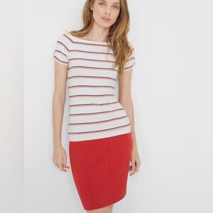 White House Black Market white pink wine and mocha striped top size medium